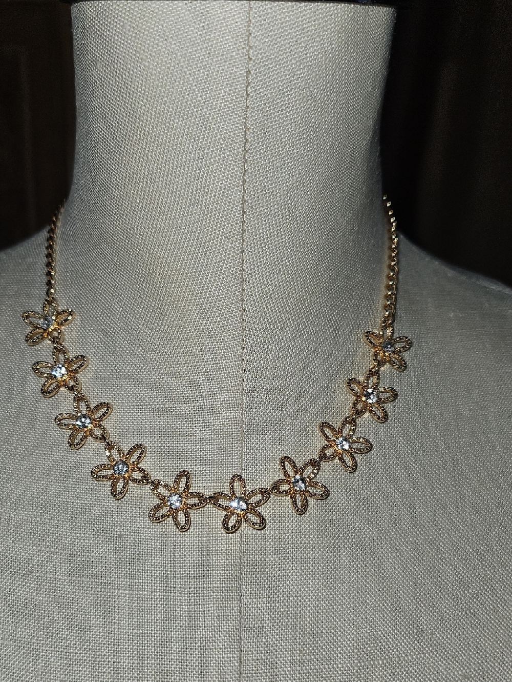 Delicate Gold Floral Crystal Necklace - Women's Jewelry